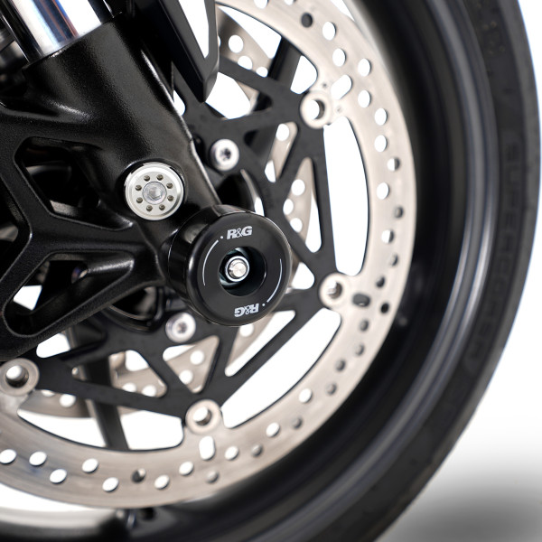 R&G Fork Protectors for the Triumph Daytona 675 '13-, Daytona 660 '24-, Street Triple RX '15-, Street Triple R/S/RS 765 '17-, Daytona Moto2™ 765 '20-, Trident 660 '21- & Tiger 660 Sport '22-